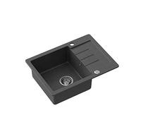 QUADRON Fregadero de cocina de granito | tamaño 44 x 60 x 18,5 cm, negro y acero | JOHNNY 116 Fregadero de una cubeta | Fregadero encastrado con orificio para grifo | fregadero moderno