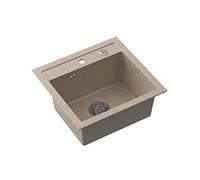QUADRON Fregadero de cocina de granito | tamaño 47 x 50 x 18,5 cm, beige | JOHNNY 110 Fregadero de una cubeta | Fregadero encastrable con agujero para grifo | fregadero de 1 seno