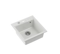QUADRON Fregadero de cocina de granito | tamaño 50 x 52 x 20 cm, blanco y acero | PETER 110 Fregadero de una cubeta | Fregadero encastrado con agujero para grifo | fregadero moderno