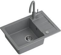 QUADRON Fregadero de cocina de granito, tamaño 62 x 44 x 17,5 cm, gris | GO SMART Fregadero de granito para empotrar con grifo de cocina