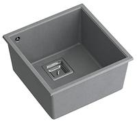 QUADRON fregadero de cocina fregadero de granito de un seno | tamaño 41 x 42 x 22,5 cm color: gris y acero | DAVID 40 fregadero moderno | fregadero de 1 seno con sifón manual