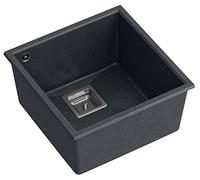 QUADRON fregadero de cocina fregadero de granito de un seno | tamaño 41 x 42 x 22,5 cm color: negro y acero | DAVID 40 fregadero de 1 seno | fregadero moderno con sifón manual
