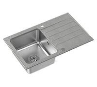 QUADRON fregadero de cocina gris | tamaño 78 x 48 cm | KENNETH 111 fregadero de un seno con cubeta de acero | granito y acero inoxidable | con sifón y tapón de rosca | con escurridor