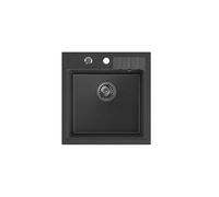 QUADRON fregadero de cocina PETER 110 GraniteQ Black Dotted, fregadero de granito, fregadero empotrable de 1 cubeta en 50x52x20 cm, color: negro, fregadero de granito con sifón fregadero de una cubeta