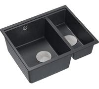 QUADRON fregadero de doble seno Fregadero de cocina | tamaño 55,5 x 46 x 22 cm, negro y acero | LOGAN 150 granito fregadero de granito | mueble bajo a partir de 60 cm | fregadero empotrado