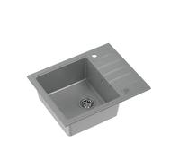 QUADRON fregadero de granito fregadero de un seno | tamaño 62 x 50 x 20 cm, color: gris y acero | PETER 116 fregadero de cocina | fregadero moderno | con sifón manual y escurridor