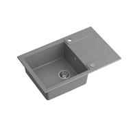 QUADRON fregadero de granito fregadero de un seno | tamaño 78 x 50 x 20, color: gris y acero | PETER 111 fregadero de cocina | fregadero moderno | con sifón manual y escurridor