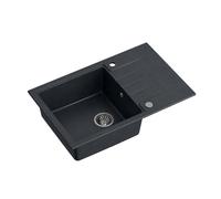 QUADRON fregadero de granito fregadero de un seno | tamaño 78 x 50 x 20, color: negro y acero | PETER 111 fregadero de cocina | con sifón manual y escurridor | fregadero moderno
