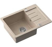 QUADRON Fregadero de granito | tamaño 44 x 60 x 18,5 cm, beige y acero | Fregadero de granito JOHNNY 116 Fregadero de una cubeta | Fregadero encastrado con orificio para grifo | fregadero de 1 seno