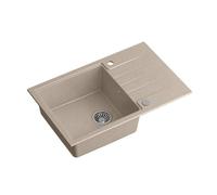 QUADRON fregadero de granito | tamaño 78 x 50 x 20, color: beige y acero | PETER 111 | fregadero moderno | con sifón manual y escurridor