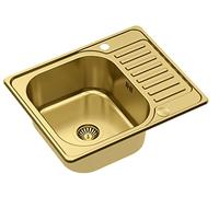 QUADRON fregadero de un seno Lavabo con escurridor | tamaño 45cm Color: Dorado | KEVIN fregadero de cocina | Escurridor incluido | Fregadero apto para armarios a partir de 45 cm | Empotrado (PVD ORO)