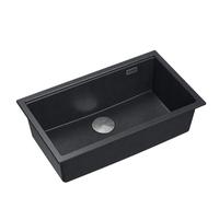 QUADRON fregadero de una cuba fregadero de granito cocina | tamaño 70 x 37 x 23,5 cm color: negro y acero | Fregadero LOGAN 110 | fregadero bajo mueble a partir de 80 cm