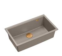 QUADRON Fregadero de una cuba Fregadero de granito cocina | tamaño 70 x 37 x 23,5 cm Color: Topo suave + Cobre | Fregadero LOGAN 110 | Fregadero bajo encimera Base de armario a partir de 80 cm