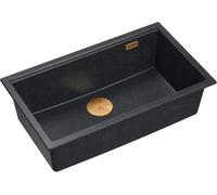 QUADRON Fregadero de una cubeta Fregadero de granito cocina | tamaño 70 x 37 x 23,5 cm color: negro y cobre | Fregadero moderno LOGAN 110 | fregadero bajo mueble a partir de 80 cm