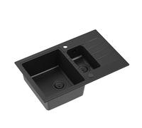 QUADRON fregadero doble seno fregadero de cocina | tamaño 78 x 50 x 20 cm, Pure Carbon | PETER 156 fregadero de granito | fregadero moderno | mueble bajo de: 60 cm