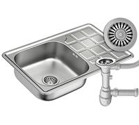 QUADRON Fregadero moderno de acero inoxidable | tamaño 50 cm Color: Lino | LOUIS Fregadero de cocina de un seno | Desagüe incluido | Fregadero cabe en un armario de al menos 50 cm