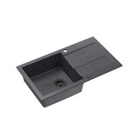 QUADRON Fregadero negro | Tamaño 78 x 45 x 18,5 cm | Fregadero de granito CHRISTIAN 111 fregadero individual | con sifón manual y escurridor | 1 lavabo empotrable