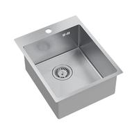 QUADRON fregadero plata | tamaño 40 x 50 cm | fregadero de un seno RUSSEL 90 fregadero de cocina de un seno con cámara de acero fregadero de acero inoxidable | con sifón y tapón de rosca