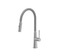 QUADRON Grifo de cocina GINA SteelQ Grifo mezclador 360°, color: acero, altura: 40 cm Función QFix, cabezal: cerámico, grifo mezclador para fregadero de cocina, acabado gris