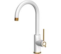 QUADRON JODIE Q LINE SLIM SteelQ, grifo mezclador de cocina Grifo mezclador de 360°, de acero inoxidable, función QFix, color: blanco, altura: 35,5 cm, parte superior: cerámica, acabado PVD cobre