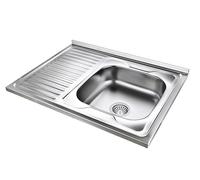 QUADRON Moderno fregadero de acero inoxidable de un seno | tamaño 80 cm color: izquierda | ROBIN fregadero de cocina | desagüe incluido | fregadero para mueble de 80 cm | sobreponer (DERECHA)