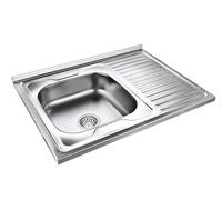 QUADRON Moderno fregadero de acero inoxidable de un seno | tamaño 80 cm color: izquierdo | ROBIN fregadero de cocina | desagüe incluido | fregadero para armario de 80 cm | sobreponer (IZQUIERDA)