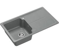 QUADRON NEAL 111 Fregadero de granito para cocina, tamaño: 86 x 50 x 20,5 cm, gris, fregadero de cocina de un seno, juego: fregadero de granito + sifón manual + tapa protectora