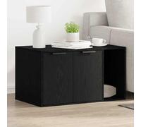 QUAHEAS Caja de arenero para gatos de madera negra, 80 x 50 x 45 cm, con dos puertas, mueble versátil para gatos para salón y balcón, construcción estable con superficie fácil de limpiar