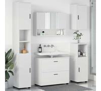 QUAHEAS Juego de muebles de baño, 5 piezas, color blanco, madera, 30 x 35 x 192 cm, diseño moderno, amplio espacio de almacenamiento para su baño