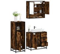 QUAHEAS Juego de muebles de baño de madera de roble ahumado, armario bajo lavabo de 65 cm con marco de metal, armario con espejo, armario de baño, diseño moderno para su cuarto de baño