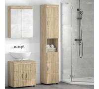 QUAHEAS Tulum Juego de mueble de baño de roble Sonoma, 37 x 31,5 x 203 cm, moderno juego de muebles de baño con mucho espacio de almacenamiento, material de madera duradera para su cuarto de baño
