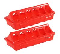 Quail Feeders No Waste - 6 Slots Duckling Feeder | 2PCS Chick Feeder Trough | For Pigeon Parrots Chicks Quail Duck Bird Poultry Animal, Durable ABS Poultry Drinker Base, Red, 20x9x6.5cm, 2