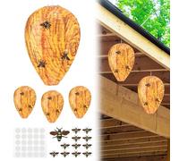 Qualirey Paquete de 4 señuelos de nido de avispas de papel, nido de avispones falsos con abejas sólidas simuladas para un mejor repelente de avispas y abejas, disuasorio de chaqueta amarilla para