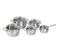 WMF Quaity One - Batería de Cocina 5 Piezas, Acero Inoxidable Apto para Inducción, 1 Cacerola Baja de 20 cm, 3 Cacerolas Altas de 16 cm, 20 cm y 24 cm, 1 Cazo 16 cm con 4 Tapas de Cristal