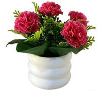 Qualoramall 5 flores artificiales de clavel de seda en maceta de 15 cm, plantas falsas para el hogar, escritorio, dormitorio, sala de estar, estudio, decoración de mesa de comedor, naranja, blanco
