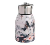 Qualoramall Botella de agua aislada de acero inoxidable de 300 ml, termo al vacío con patrón retro y diseño portátil compacto para camping, senderismo, viajes, gimnasio u oficina, caliente y (C)