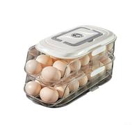 Qualoramall Caja de almacenamiento de huevos deslizante automática para puerta lateral del refrigerador, soporte transparente apilable para huevos con tapa y asa, organizador de ahorro de espacio para