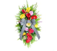 Qualoramall Corona floral colgante con lazo grande para decoración de puerta delantera, adorno de árbol al revés, estilo pastoral, plástico y poliéster, multicolor, 50 cm