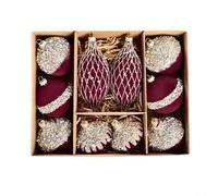 Qualoramall Juego de 10 adornos para árbol de Navidad de 8 cm, bolas de plástico flocadas en rojo y verde para decoración de fiestas navideñas, bolas colgantes ligeras para guirnaldas, repisas, estai