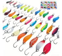 Qualoramall Juego de 43 señuelos de pesca con ganchos de púas para pesca de río, varios colores, spinners de metal, 2.0 g a 5.0 g, caja de aparejos de agua dulce