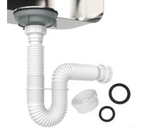 Qualoramall Kit de tubería de drenaje flexible para fregadero con trampa P y adaptador, se adapta a tubos de 1-1/2 pulgadas y 1-1/4 pulgadas, manguera corrugada de plástico ajustable de 20 cm a 80 cm