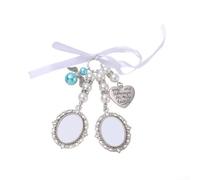 Qualoramall Marco de fotos de ramo de novia plateado con cuentas de corazón y colgante, medallón de memoria de aleación de zinc antiguo para decoración de ceremonia de boda, recuerdo de 25 x 18 mm (3)