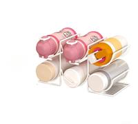 Qualoramall Organizador de vasos de metal apilable de 2 niveles, estante de almacenamiento de escritorio para cocina, oficina, mostrador, ahorro de espacio, estante vertical para tazas, color blanco