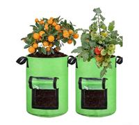 Qualoramall Paquete de 2 bolsas de cultivo de fieltro transpirable con doble cara para una fácil cosecha e inspección de raíces, macetas verdes y naranjas para papas, tomates, zanahorias, 7-10 GA