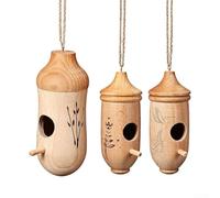 Qualoramall Paquete de 3 casas de colibrí de madera de haya natural con pequeño agujero de entrada, cajas de anidación colgantes para jardín, patio, decoración al aire libre, refugio para pinzones