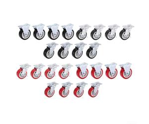 Qualoramall Paquete de 4 ruedas giratorias con freno, ruedas silenciosas de PVC de 2 pulgadas para muebles, banco de trabajo, herramientas, baúl, armario, isla de cocina, rojo o negro (F)