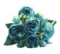 Qualoramall Ramo de rosas de peonía sintética de 5 cabezas, flores artificiales de seda para decoración del hogar, arreglos de mesa, fiesta, accesorios de fotos, centro de mesa floral de 30 cm de