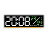 Qualoramall Reloj de pared LED digital con fecha, temperatura, alarma, cronómetro, 10 niveles de brillo, atenuación automática Fahrenheit para el hogar, oficina, escritorio, azul (blanco verde)