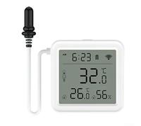 Qualoramall Sensor de temperatura y humedad WiFi Tuya con sonda externa y pantalla LCD opcional para monitoreo de acuario o refrigerador, integración inteligente del hogar con clima en tiempo real