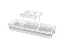 Qualoramall Soporte para cepillo de dientes de dos niveles con bandeja de drenaje para separar artículos húmedos y secos en entornos de baño compartidos (hierro blanco))